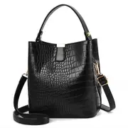 Retro Alligator Bucket Bags Women Crocodile Pattern Handbag Capacity Casual Crocodile Shoulder Messenger Bags Ladies PU Purse