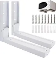 VIDETOL 2 Pack Microwave Shelf Brackets, Universal Adjustable Depth Microwave Wall Bracket Max 48kg, White Microwave Brackets Wall Mounted with Screws for All Microwaves