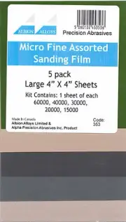 Albion Alloys 353 - 5 Sheet 4" x 4" Assortment Micro Fine Sanding Film Kit 2nd P