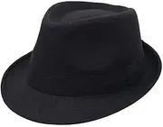 [VANTOBEST] Classic Felt Trilby Fedora Hat Short Brim Manhattan Structured Panama Hat Felt Jazz Cap with Band (Black-M), Black, One Size