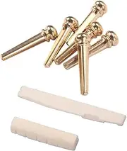 MUELODSIC Brass Guitar Bridge Saddle Nut Set with Bovine Bone for Folk Acoustic Guitar Parts Replacement Enhanced Tone and Resonance Fits String Acoustic Models