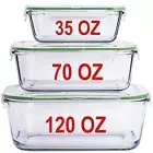Glass Containers for Food Storage with Locking Lids Baking Dish Set 3 120 OZ/70