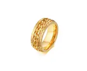 Stainless Steel Rings For Men Chain Rings Biker Grooved Edge - Gold
