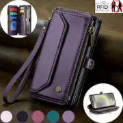 For Samsung S25 S24 Plus Ultra S23 S22 S21 Zipper Leather Wallet Case Flip Cover