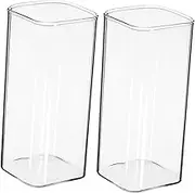 Japanese Style Square Mouth Breakfast Cup Microwave Safe Glass Cup for Milk Juice Set of 2