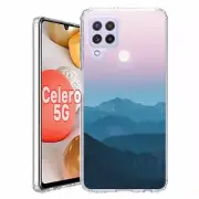 For BoostMobile Celero 5G clear Rugged TPU Case+Glass(Mountain Sunset)