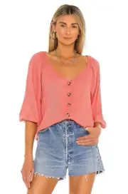 Sanctuary Modern Button Front Top, Light Sugar Coral, X-Small - Retail $79