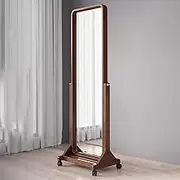 TT-YED 64.9-Inch Large Floor Mirror, Freestanding Full-Length Mirror with Wheels, Three-Speed Adjustable Angle, Solid Wood Frame Full-Length Dressing Mirror, 360° Rotating Home Mirror,A