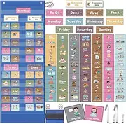 Fulmoon Visual Schedule for Kid Large Chore Magnetic Pocket Chart Morning Bedtime Routine Chart for Toddlers Daily Schedule Board with 109 Cards for Home School Planner Autism Learning Material