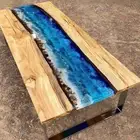 Epoxy Resin Wood Coffee Table with Walnut Live Edge Perfect for Outdoor table