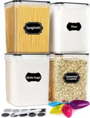 4x 5.2L Airtight Food Storage Containers Flour Sugar Pantry BPA-Free + Labels