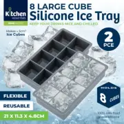 2Pcs Ice Cube Silicone Trays 5cm Cubes Flexible Easy Release 21cm AU