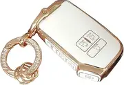 WENHENI for KIA Key Fob Cover Key Fob Shell with Keychain Fit for KIA Carnival Keyless Remote Control Smart Key (Gold-White)