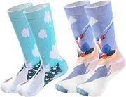 [ALANGDUO] Kids Ski Socks-2 Pairs Winter Warm Thermal Socks for Boys Girls 7-12 Non-Slip Calf Skiing Snow Socks for Kids