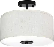 Emitto Modern Semi Flush Ceiling Lampshade, Light Shade with 3 Light E27 Bubble Base,Hanging Lampshade with Sturdy Steel Frame, Linen Material for Living Dining Sturdy Room and Hallway, 33CM