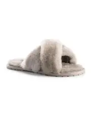 [Aus Wooli Ugg] Women Sheepskin Wool Brighton Slippers Light Grey