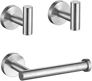 Bathroom Hardware Set - Toilet Paper Holder Wall Mount and 2 Robe Towel Hooks - 304 Stainless Steel Bathroom Accessories (Siver)