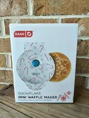 NEW! Dash Mini White Peppermint Snowflake Waffle Maker 4" Non Stick 350 Watts