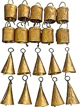DIYANA IMPEX Vintage Indian Tin Bells Rustic Chime Vintage Jingle Bell Cow Bells Christmas Tree Crafts Decoration lot 20 Pc (Gold)