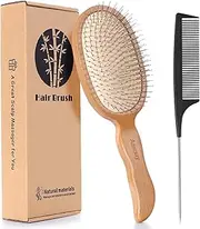Hair Brushes for Women Thick Curly Hair, Wet Dry Brush with Large Air Cushion Wood Paddle and Premium Stainless Steel Bristles for Scalp Massage to Prevent Hairs Loss and Breakage