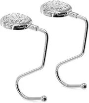 TANOSII Purse Hook Mental Clutch Holder Handbag Rhinestone Hanger for Table Desk Reverse White 2 Packs