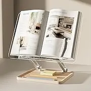 Book Stand for Reading, Acrylic Cookbook Desk Stand with Pen Slot, Adjustable & Foldable Book Holder, Hands-Free, Compatible with Laptop and Tablet