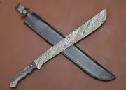 Handmade Damascus Steel Long Knife - Fixed Blade Wooden Handle XMAS Gift Item