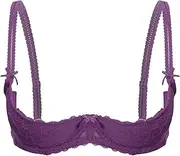 [Linjinx] Women's 1/2 Cup Bra Underwire Push Up Lace Half Cups Sponge Padded Brassiere Lingerie Underwear