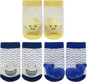 [PUPPET] Cute Baby Rattle Socks for Infants 0-6 Months 3-Pack Marine Animals Themed Set Starfish Shark Whale Boogie Toes Socks Series