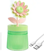 260ml Desk Portable Cute Mini Humidifier with 7 Colors Night Light, Portable USB Small Humidifier with Pretty Flower, Cool Mist Air Humidifier with Ultrasonic Misting, Quiet Auto Shut off (Green)