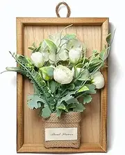 Midrodlle Artificial Flower Wall Decor-Realistic Fake Aisha White Roses in Wooden Frame (22.8 x 15.5 cm), Floral Wall Art for Home,Office&Gifts,Living Room,Bathroom,Bedroom, Kitchen Deco