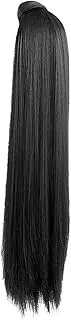 Hzskjyt 26 Inch Straight Ponytail Hair Extension, Synthetic Fiber Wrap for Girls, black