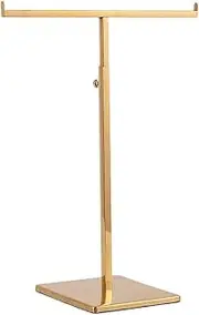Wzmzjy Stainless Steel T Shape Handbag Display Stand, Bag Hanging Rack, Double Hook Shelf, for Retail Counter, Gold, as described