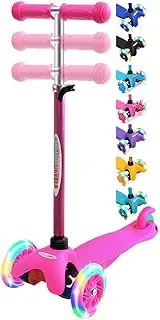 ChromeWheels Scooter for Kids, Deluxe 3 Wheel Scooter for Toddlers 4 Adjustable Height Glider with Kick Scooters, Lean to Steer with LED Flashing Light for Ages 3-6 Girls Boys