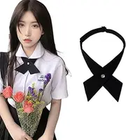 [QUUPY] Cross Bow Tie Adjustable School Tie Solid Color Criss-Cross Tie Uniform Bowtie for Girls Boys Cosplay T-shirt Accessory