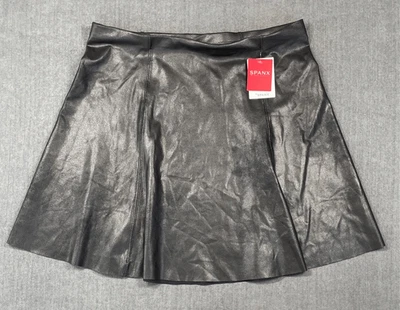 Spanx Faux Leather Flounce Skirt Women M Black High Rise Pull On Flared Casual