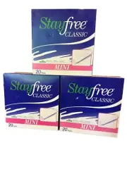 Vintage Stayfree Classic Mini Pads 20 Count 1996 Sealed Sanitary Napkins 3 Boxes