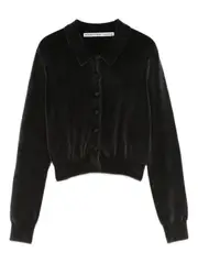 [Alexander Wang] Alexander Wang-Cardigan Crop Con Colletto Polo In Ciniglia Di Misto Cotone-Donna L
