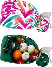 [YTYVAGT] 2-Pc,Nurse Scrub Caps,Scrub Hats with Buttons and Cotton Sweatband,Abstract Pink Pineapple Geometric