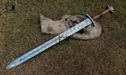 36'' Handmade Damascus Steel Double Edge Viking Sword With Sheath Fixed Blade