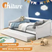 Oikiture Trundle Bed Frame Daybed Single Size Base Timber Wooden Kids Double Bed