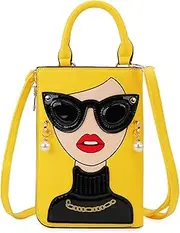 [ENJOININ] Women Novelty Lady Face Shoulder Bags Funky PU Leather Top Handle Satchel Handbags Clutch Purse for Women