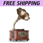 Stylish Phonograph Turntable with Copper Horn and Bluetooth/USB Connectivity