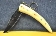 BULGARIAN AUTHOR'S HANDMADE HORN HANDLE w/BRASS INLAYS SOLID FOLDING KNIFE
