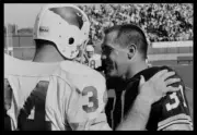 Green Bay Packers Fullback Jim Taylor chats with Cardinals Bill Ko- Old Photo