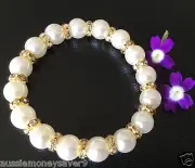 Gorgeous simulated Pearl bead bracelet Bangle White Gold baby kid FREE GiftBag
