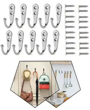 10x Hooks Wall Hanger Mounted Coat Hat Clothes Holder Rack Closet Hook Silver