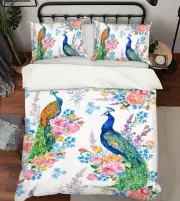 3D Two Peacocks ZZHU157 Bed Pillowcases Quilt Duvet Cover Set Queen King Zoe