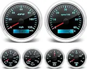 ARTILAURA 6 Gauge Set-GPS Speedometer 120MPH, Tachometer, Fuel Gauge, Water Temperature Gauge, Oil Pressure Gauge, Voltage 7 Color Backlight Boat Gauges Set for Marine AUTO (Black)