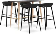 Modern 5 Piece Bar Set Black with Durable MDF Tabletop and Ergonomic Bar Stools, Perfect for Patio Dining and Outdoor Spaces, 120 x 60 x 105 cm Table, Easy Assembly